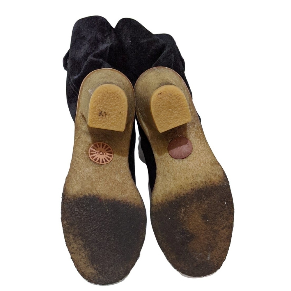 Ugg Josie Sz 7 Heeled Tall Black Suede Cuff Boots - Picture 6 of 8